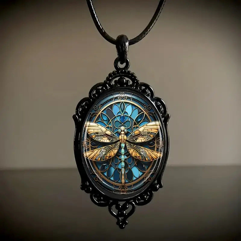 Wholesale Dragonfly Black Frame Glass Necklace